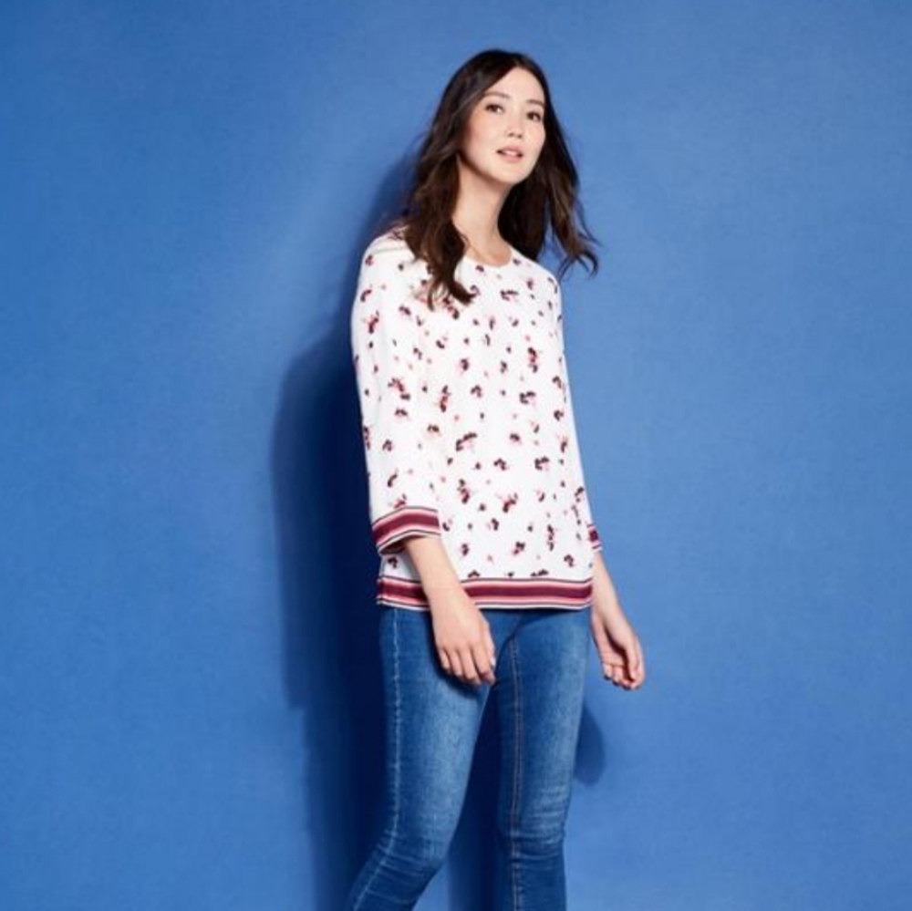 Joules White Pink Floral 3/4 Sleeve Top Size 8